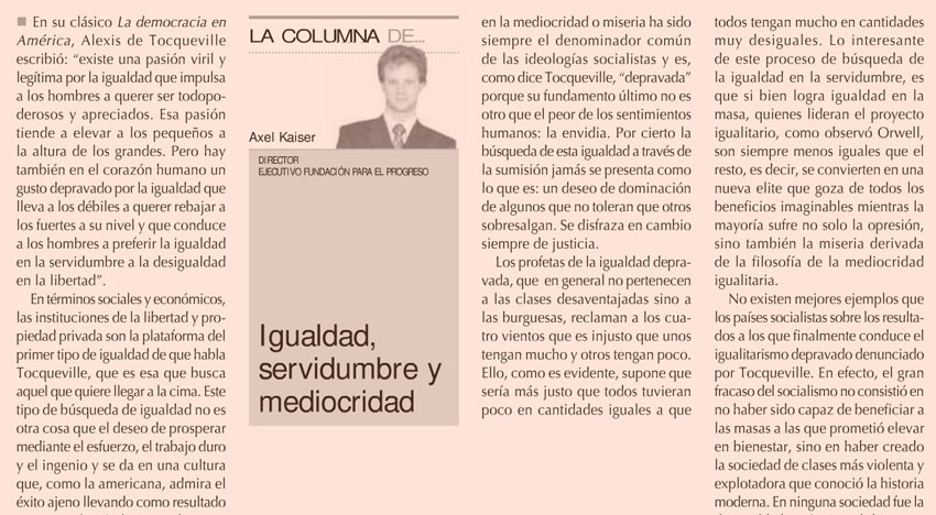 Igualdad, servidumbre y mediocridad