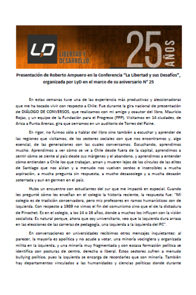 Presentación de Roberto Ampuero en la Conferencia “La Libertad y sus Desafíos”