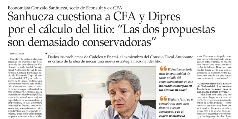 Sanhueza cuestiona a CFA y Dipres por el cálculo del litio: «Las dos propuestas son demasiado conservadoras»