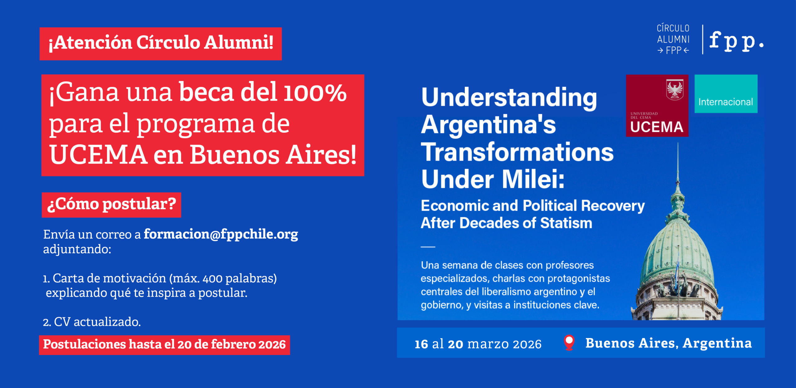 Exclusivo Círculo Alumni FPP | ¡Gana una beca del 100% para el programa de UCEMA en Buenos Aires!